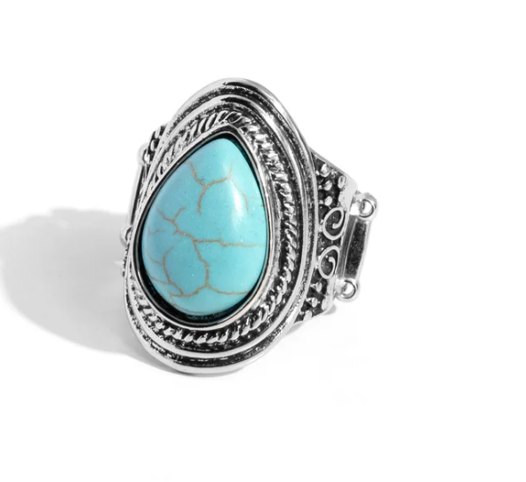 Blue Turquoise Teardrop Stone Stretch Ring