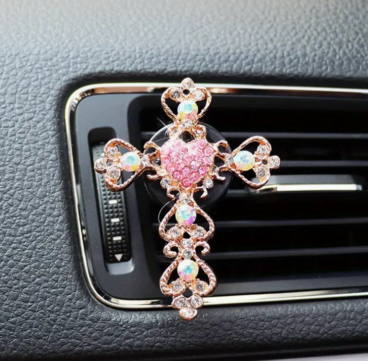 Pink Bling Cross Car Vent Air Freshener