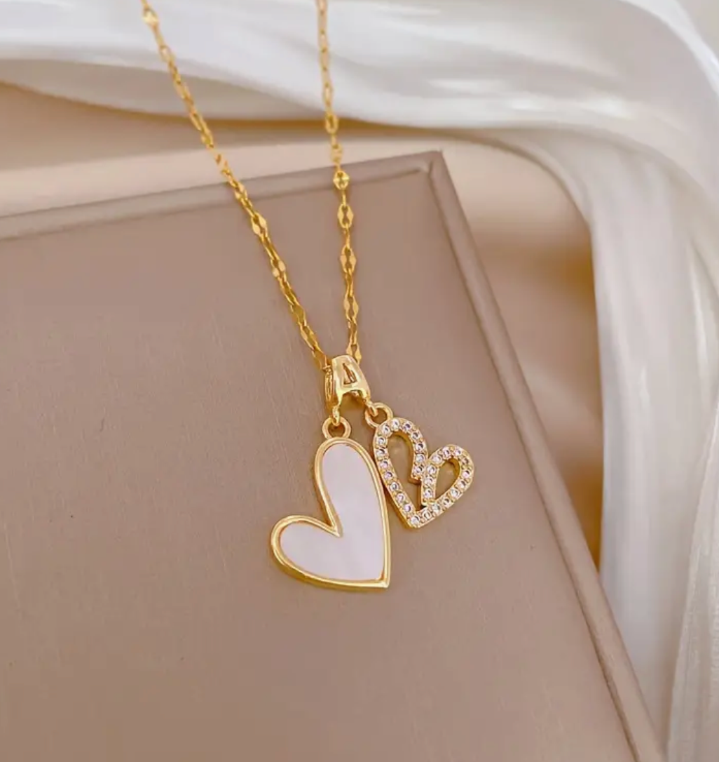 Double Heart Shaped  Pendant Necklace