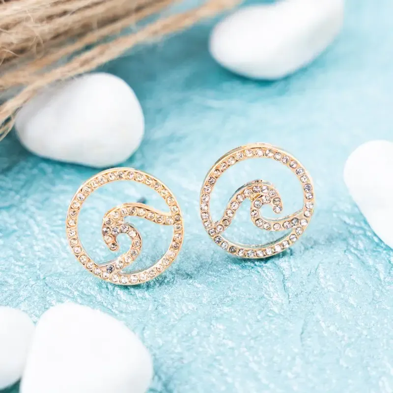 Crystal Beach Wave Goldtone Earrings