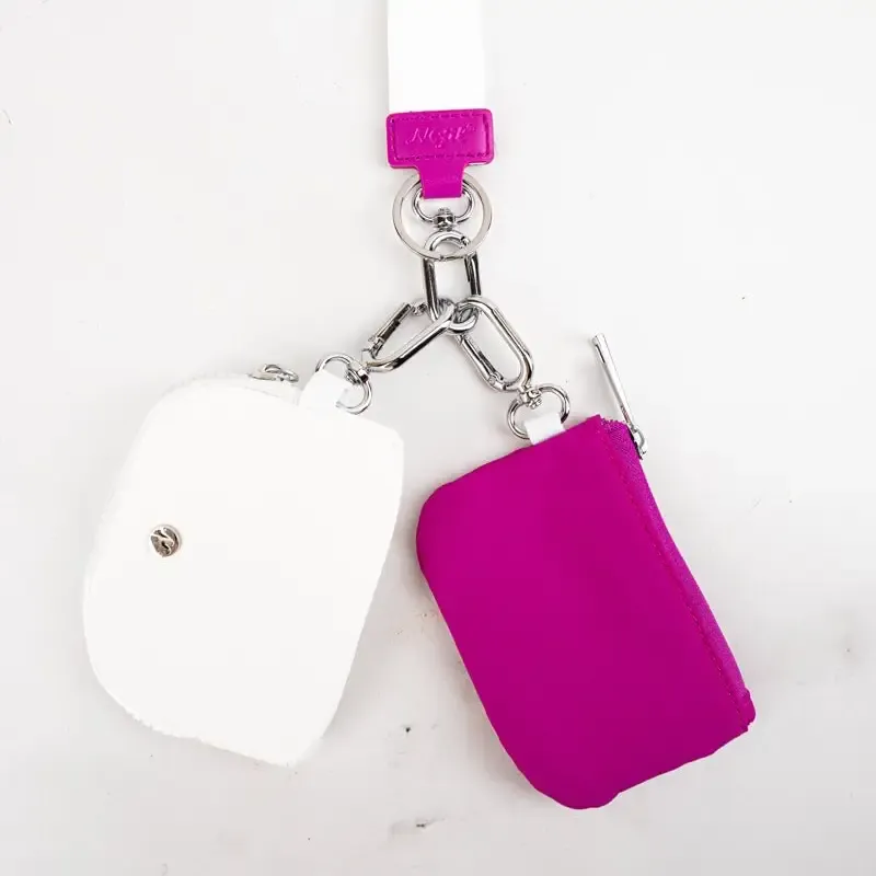 Hot Pink and White Dual Pouch Wristlet