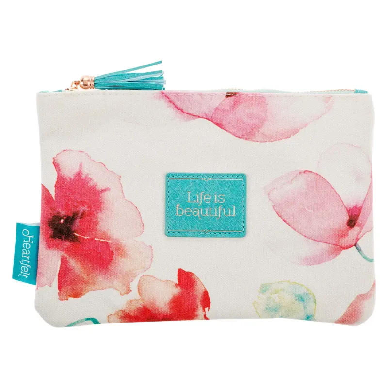 Life Is Beautiful  Zipped Pouch Canvas Coral Poppies
