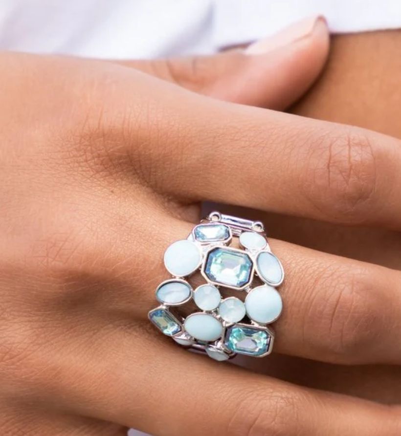 Blue Gem Cluster Stretch Fit Ring