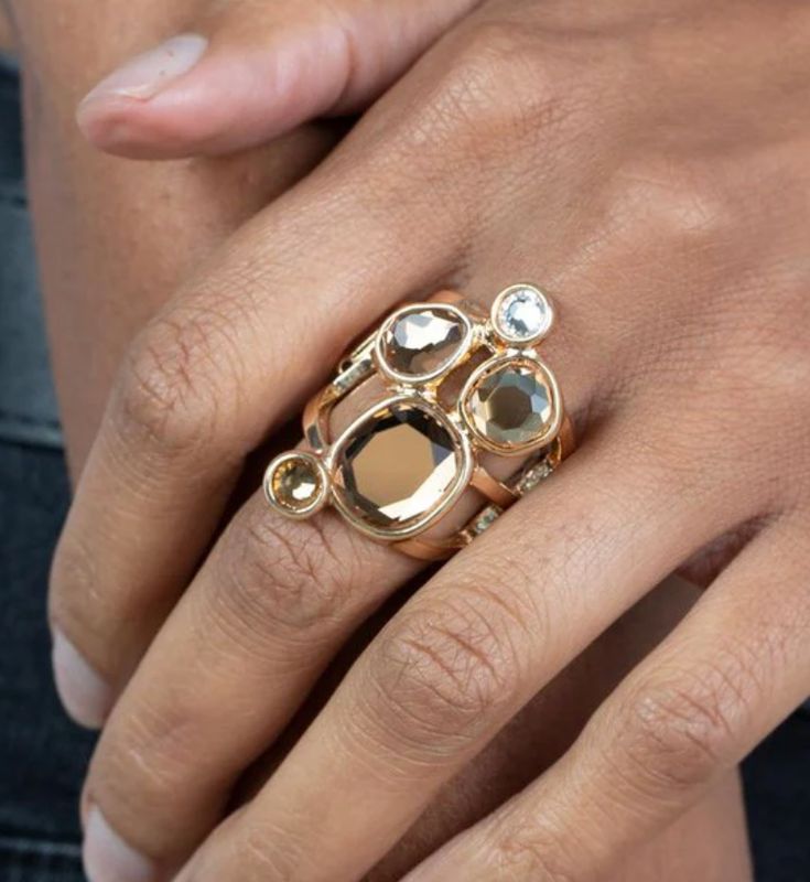 Brown Gem Cluster Stretch Fit Ring