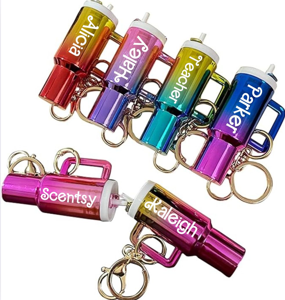 Custom Irredescent Tumbler Chapstick Holder Keychain