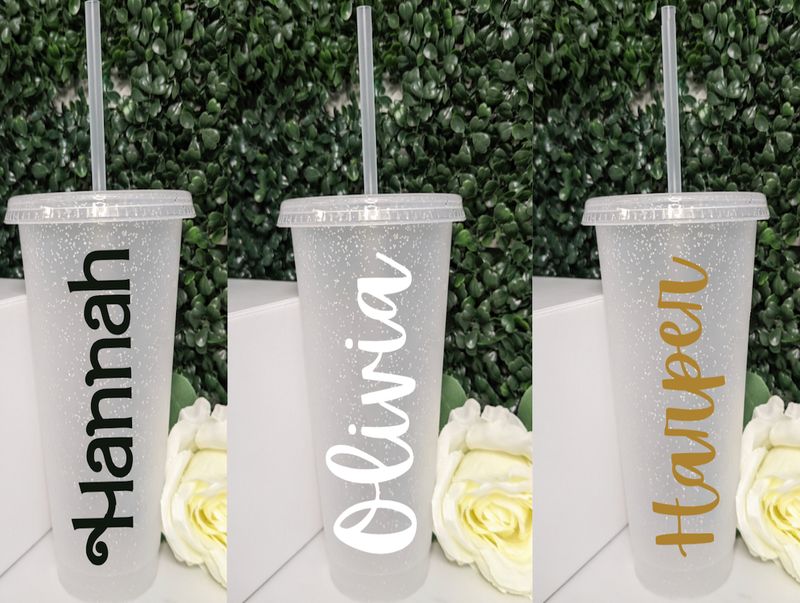 Custom Name 24 Ounce Glitter Cold Cup with Straw and Lid