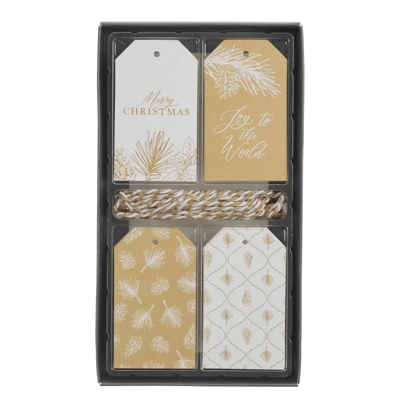 16PC Holiday Gift Tags Christmas Gold/White