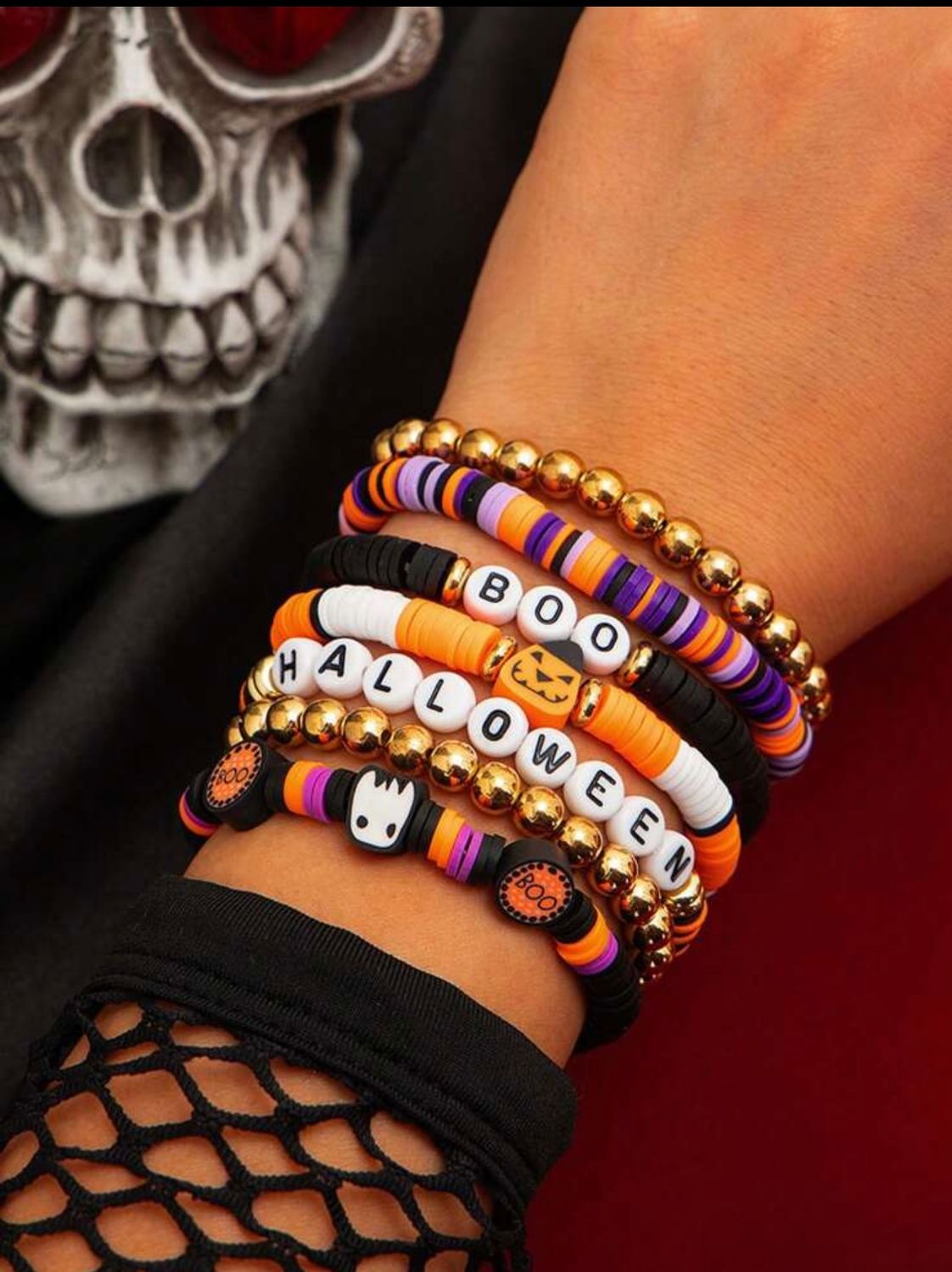 Halloween Stretchy Beaded 7 Piece Bracelet Set