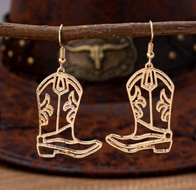 Hollow Cowgirl Boot earrings - Gold