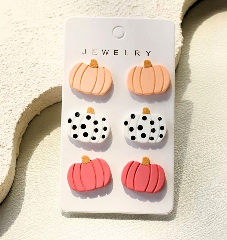 Retro Pumpkin Studs Trio Earrings