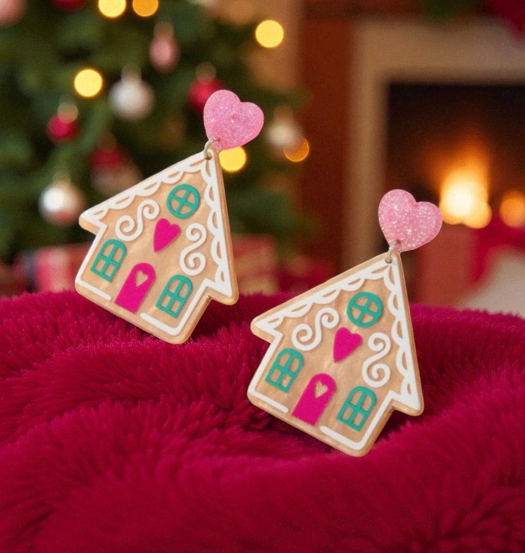 Gingerbread House Acrylic Earrings
