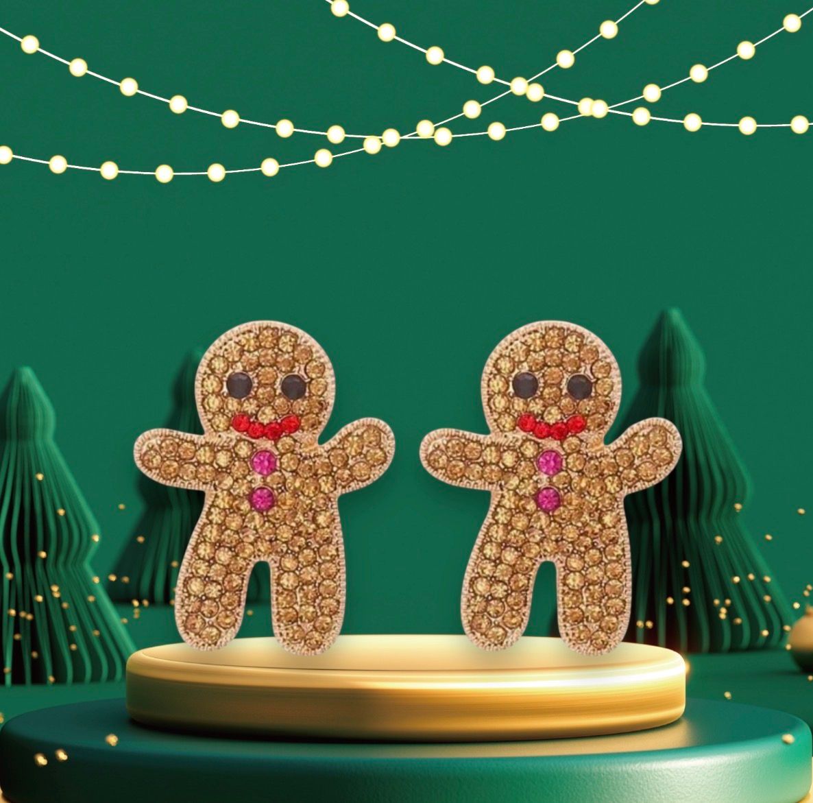 Rhinestone Gingerbread Stud Earrings