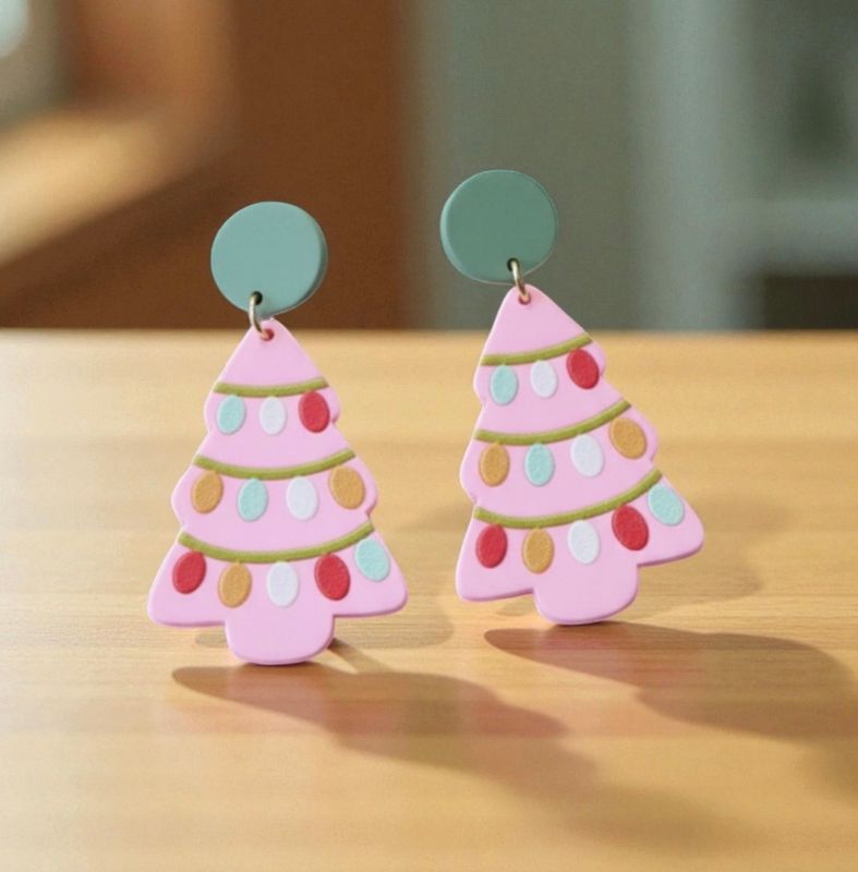 Twinkle Tinsel Trees Pink Christmas Tree Earrings