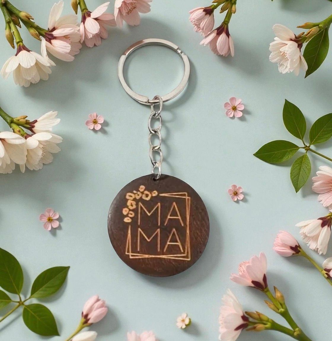 Wooden MAMA Engraved Keychain