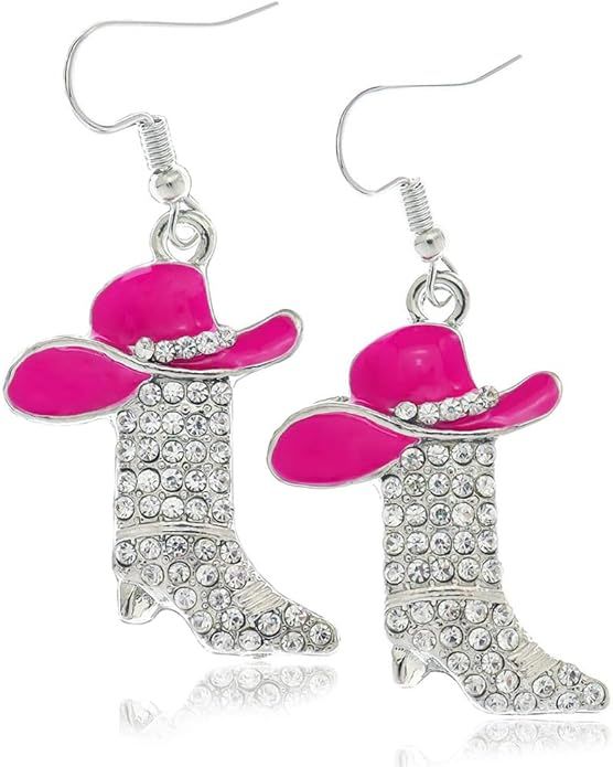 Rhinestone Western Boots Dangle Drop Earrings