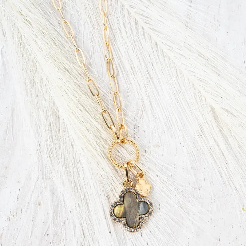 Black Shell Corine Clover Goldtone Necklace