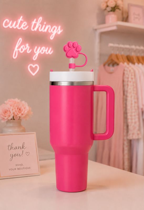 Stanley Hot Pink Dog Paw Straw Topper