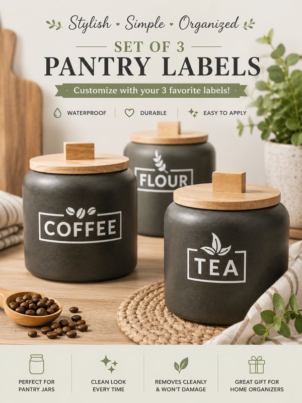 Set Of 3 Permanent Vinyl Pantry Labels - Your Choice