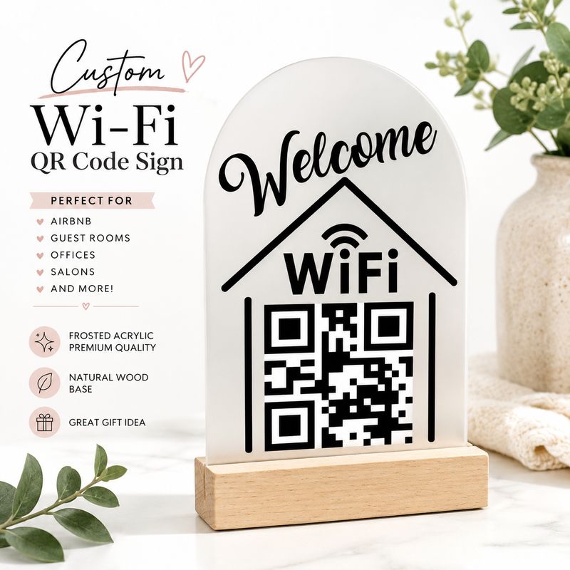 Custom Vinyl WiFi QR Code Decal With Frosted Acrylic Stand