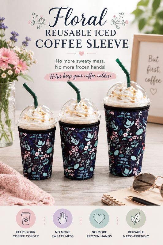 Floral Reusable Iced Coffee Sleeve