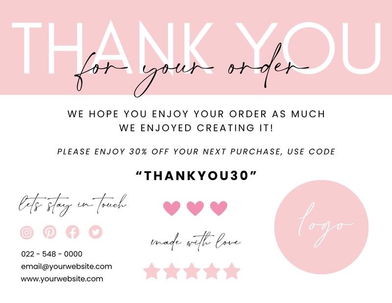 Custom Small Business Thank You Cards With Coupon Code