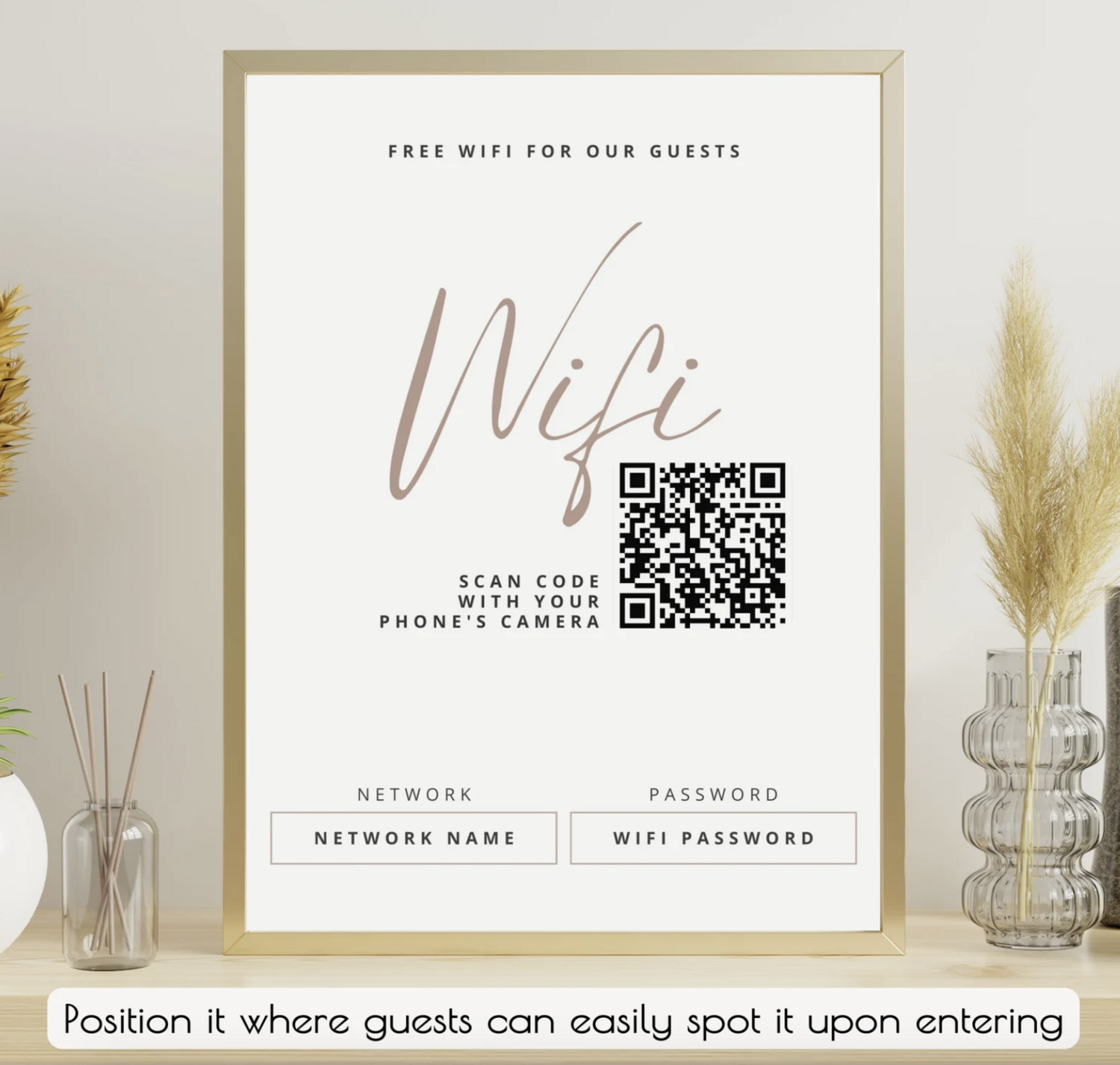 Personalized WiFi QR Code Sign | Custom Guest WiFi Printable | Home, Airbnb, Office &amp; Business WiFi Sign | Digital Download