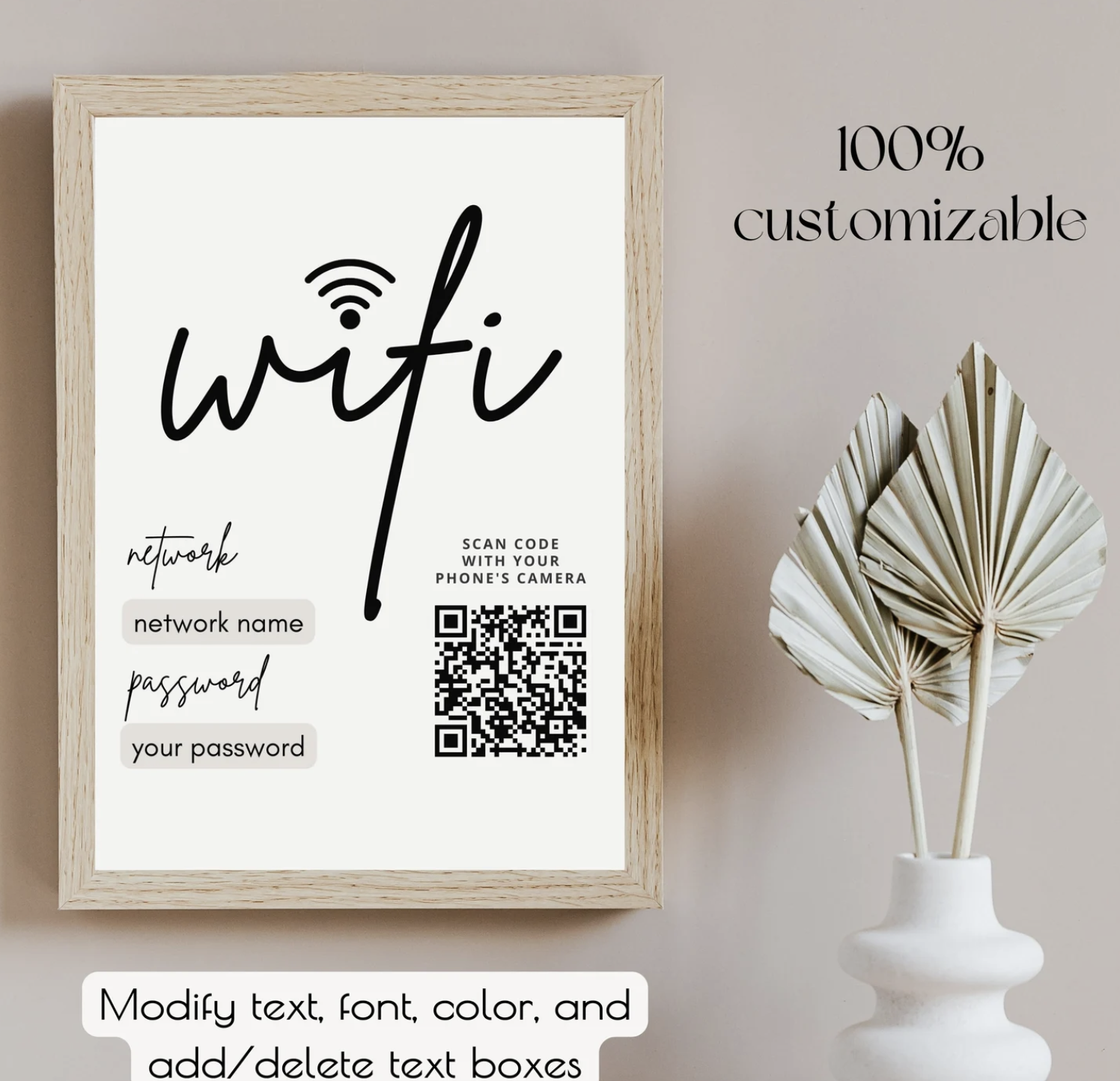 Personalized WiFi QR Code Sign | Custom Guest WiFi Printable | Home, Airbnb, Office &amp; Business WiFi Sign | Digital Download