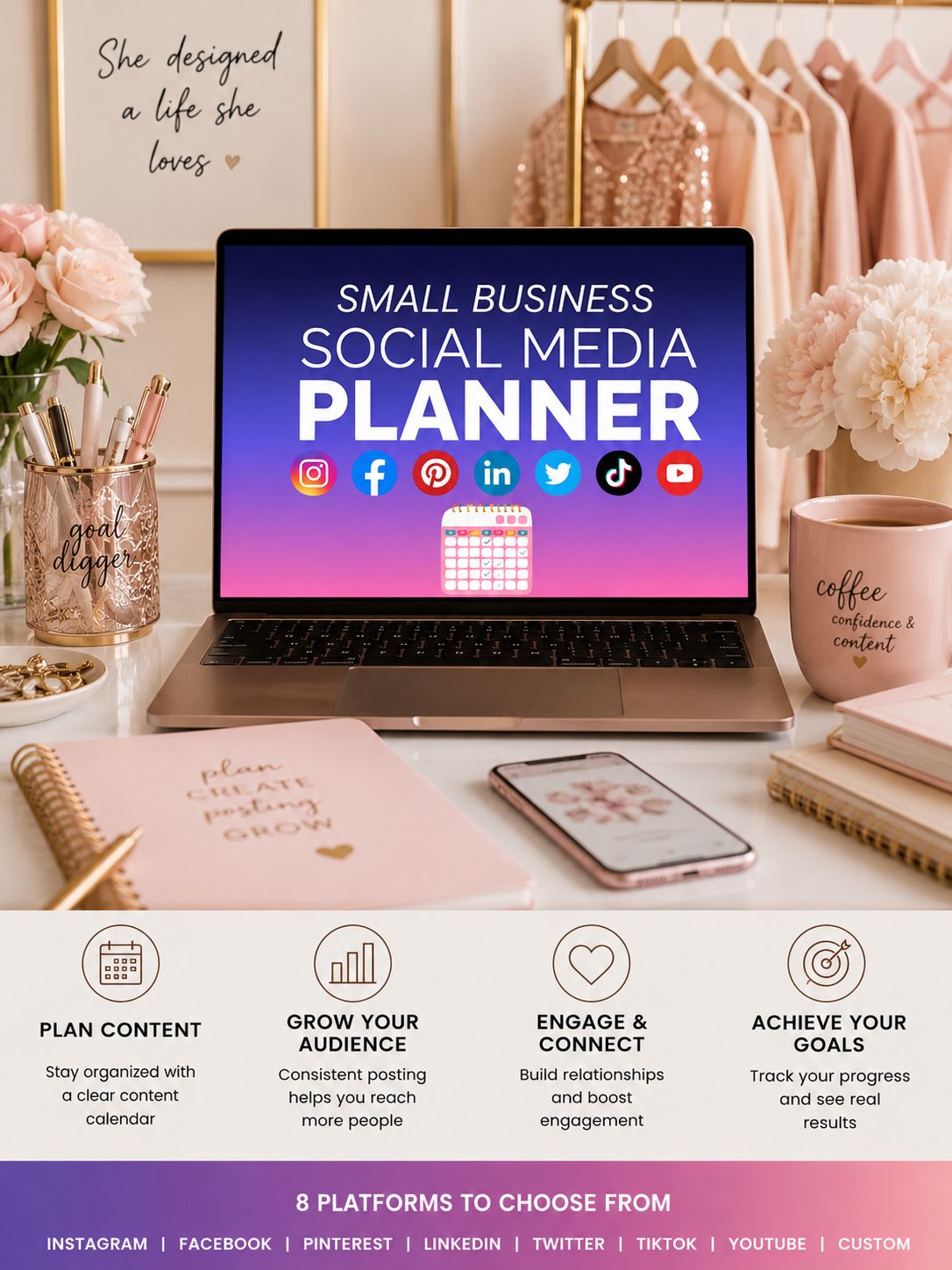 Small Business Social Media Planner | Content Calendar &amp; Marketing Planner | Digital Download