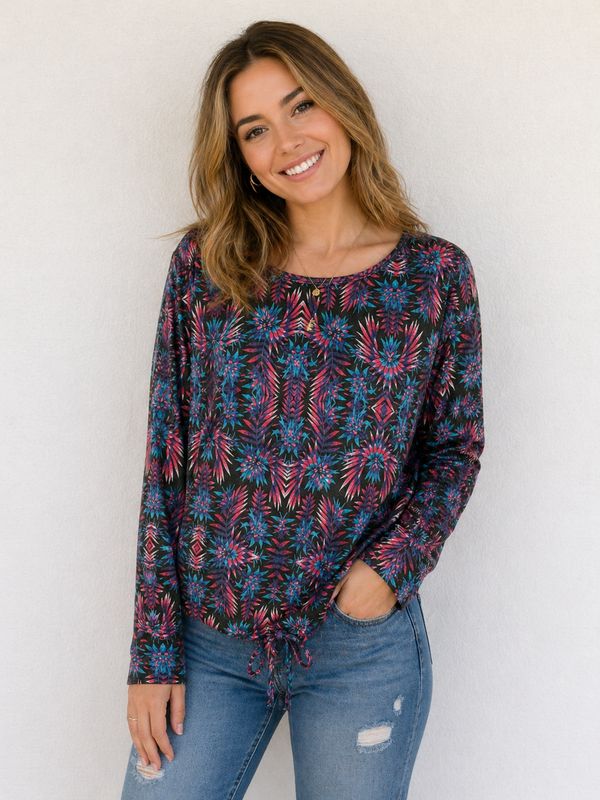 Long Sleeve Sunburst Pattern Tunic Top
