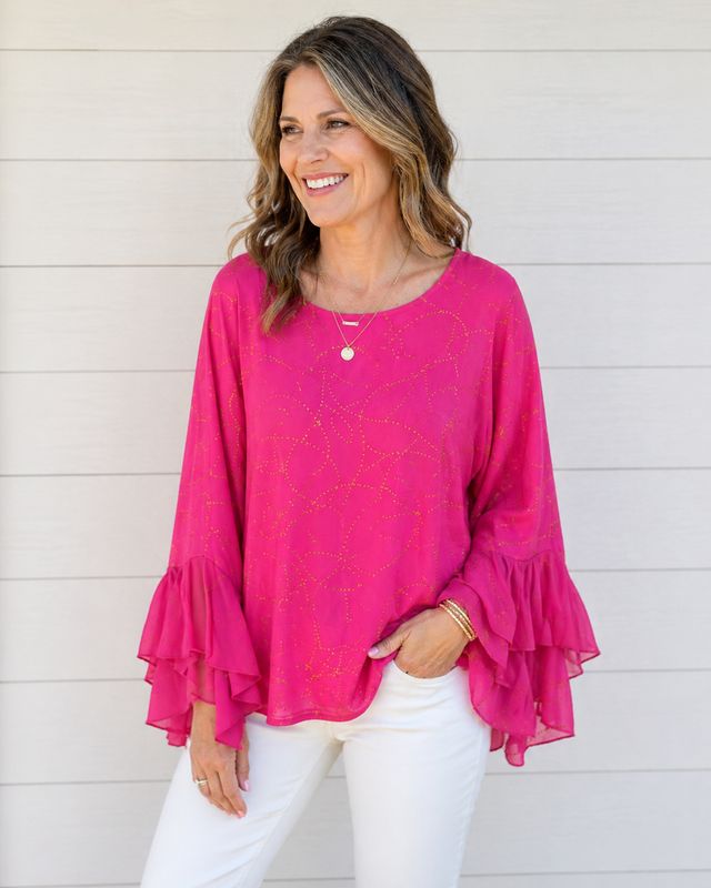 Hot Pink Ruffled Bell Sleeve Top