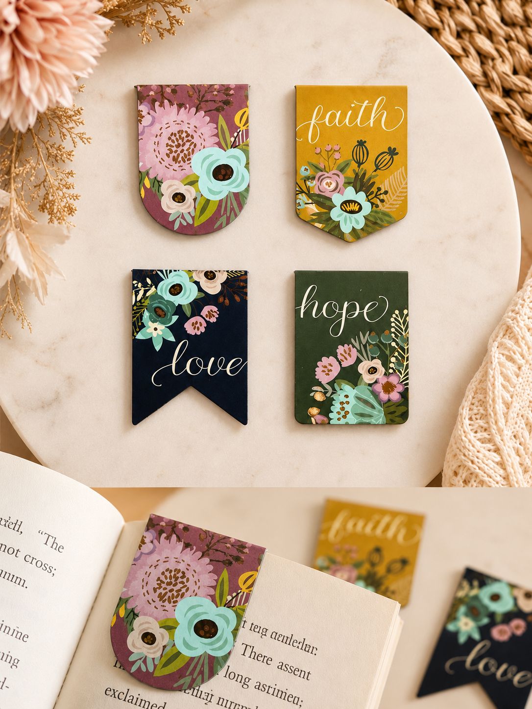 Faith, Hope &amp; Love Floral Bookmark