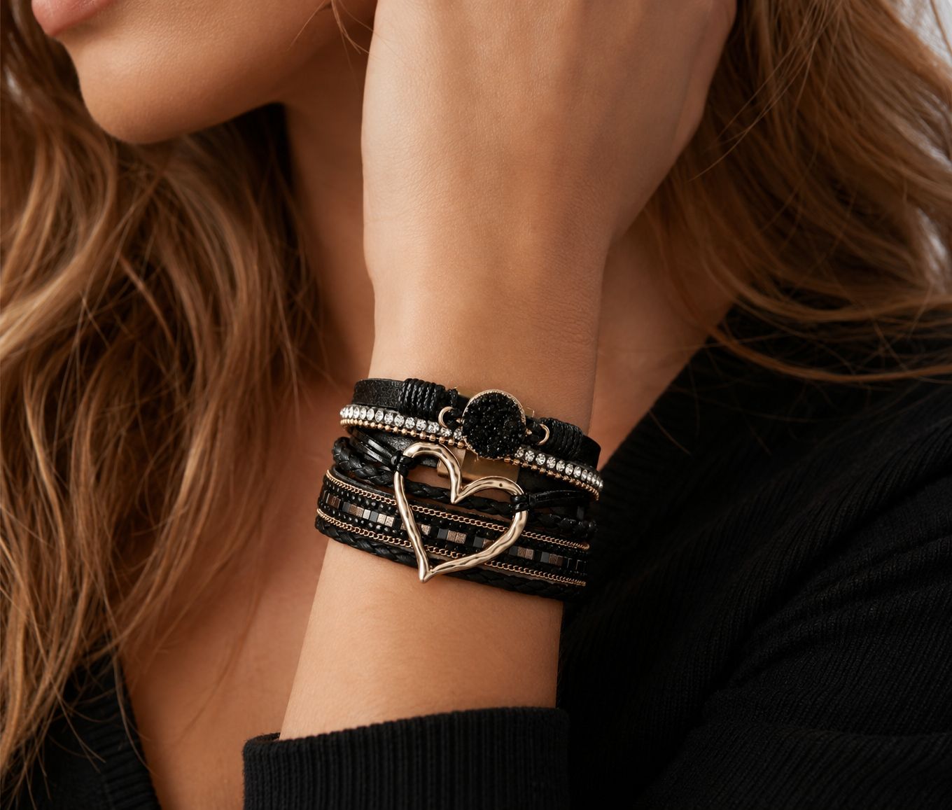 Black Boho-Chic Multi-Layer Bracelet