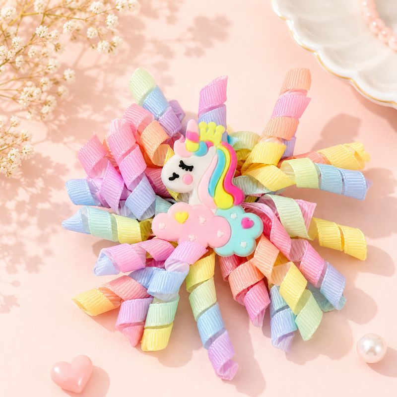 Girls Unicorn Curly Ribbon Hair Bow