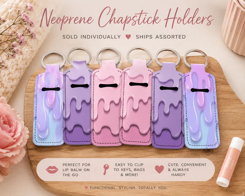 Pastel Drip Neoprene Chapstick Holder Keychain