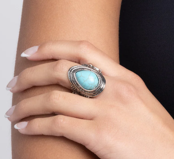 Blue Turquoise Teardrop Stone Stretch Ring