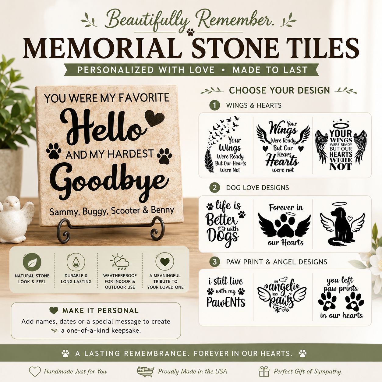 Personalized Memorial Stone Tile | Custom Pet &amp; Loved One Remembrance Gift | Sympathy Ceramic Keepsake