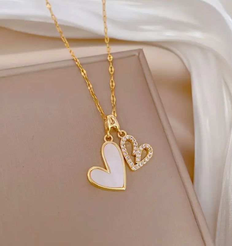 Double Heart Shaped  Pendant Necklace