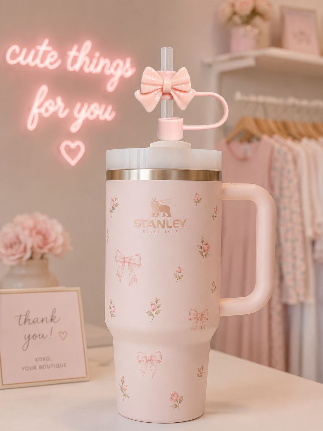 Pink Bow Tumbler Straw Topper