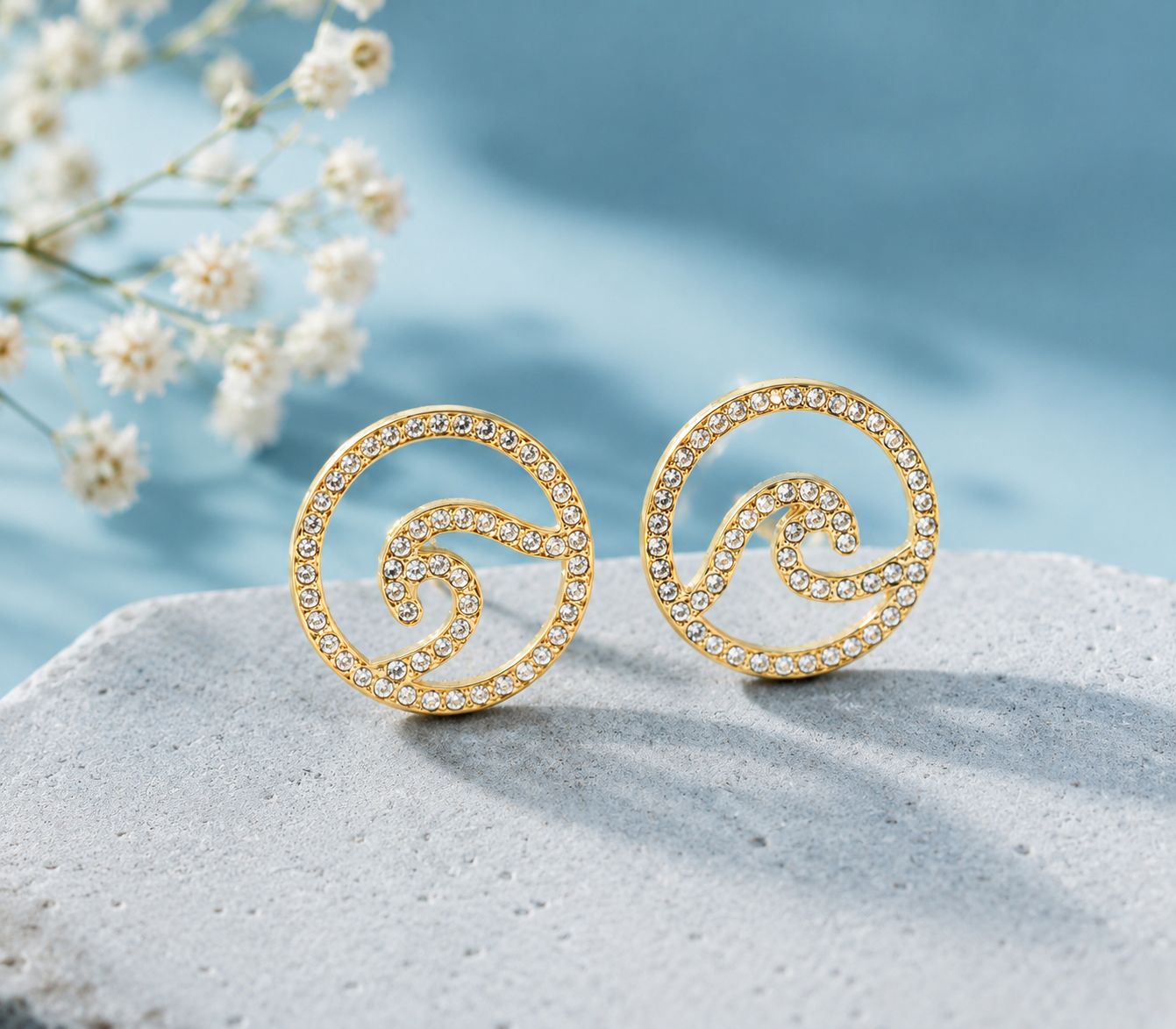 Crystal Beach Wave Goldtone Earrings