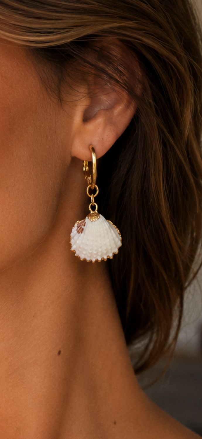 White Shell Goldtone Hoop Earrings