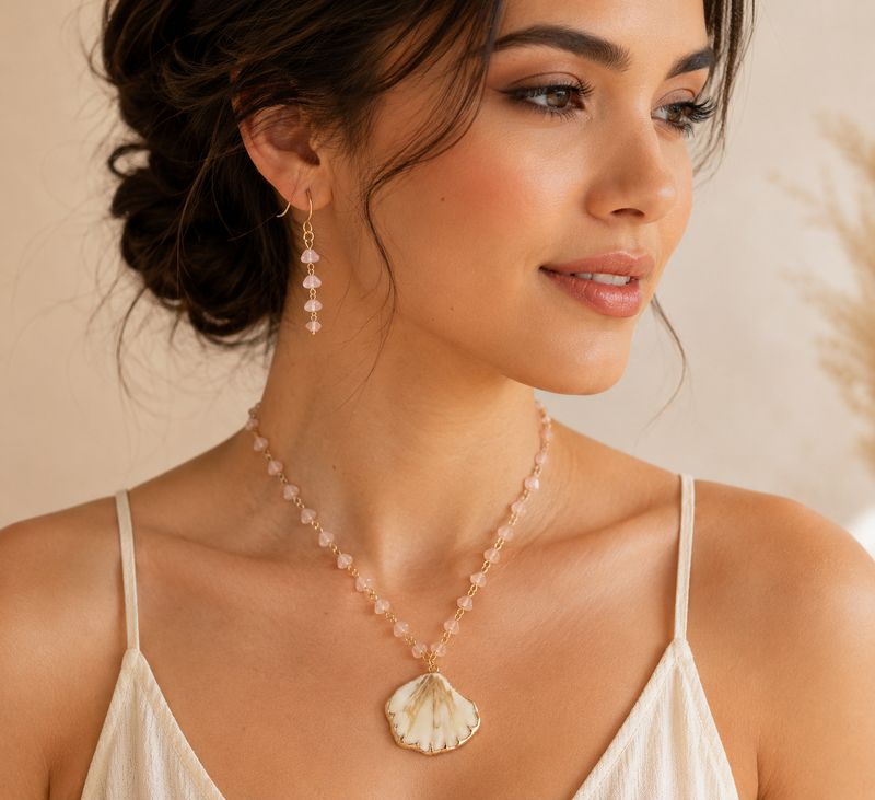 Champagne Coast Natural Seashell Necklace and Earring Set