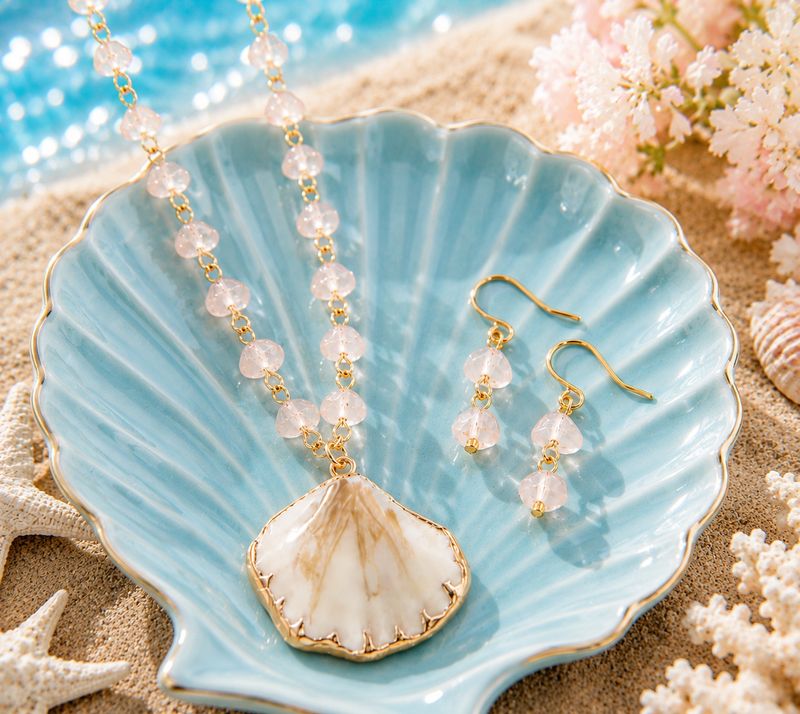 Champagne Coast Natural Seashell Necklace and Earring Set
