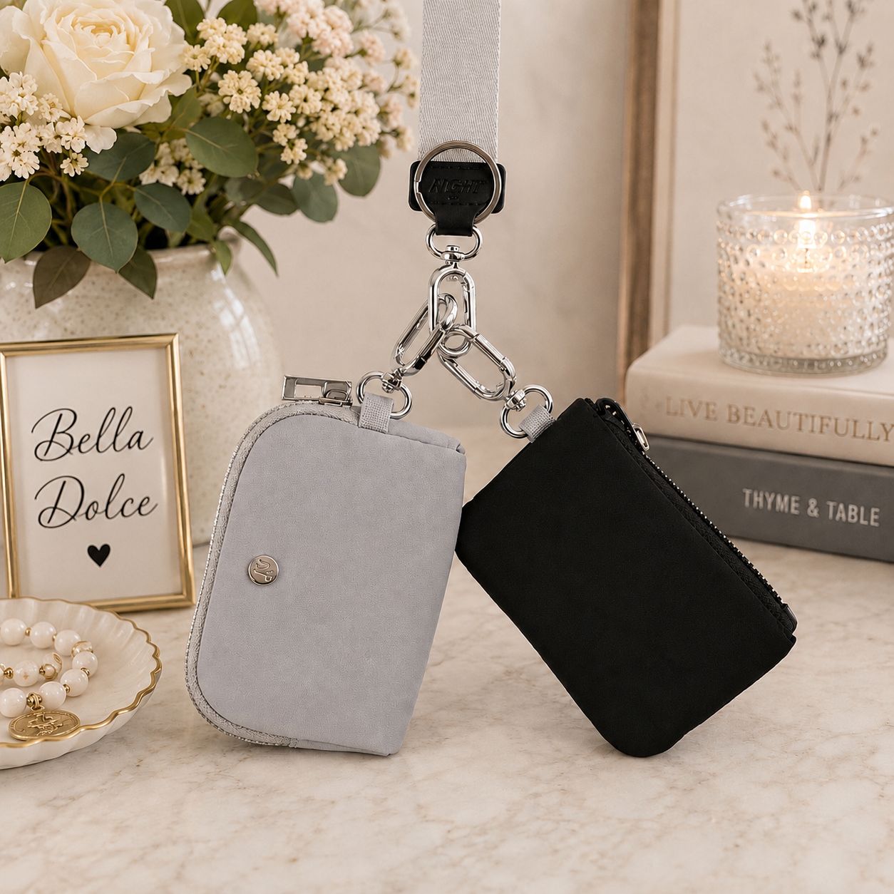Black and Gray Dual Pouch Wristlet