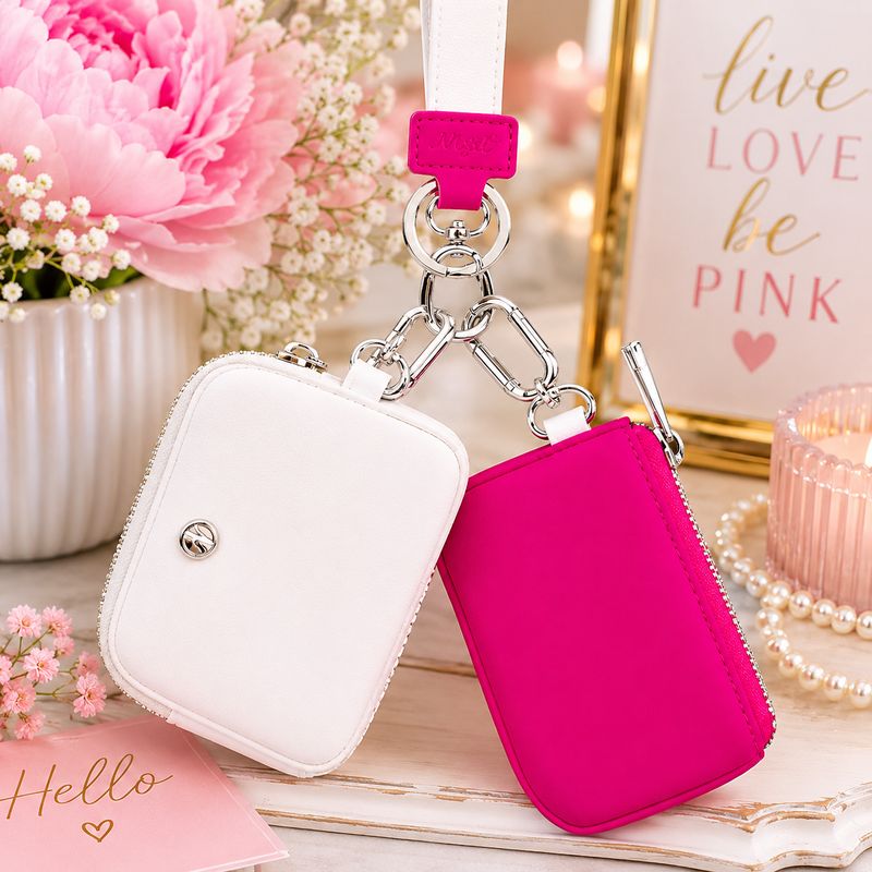 Hot Pink and White Dual Pouch Wristlet