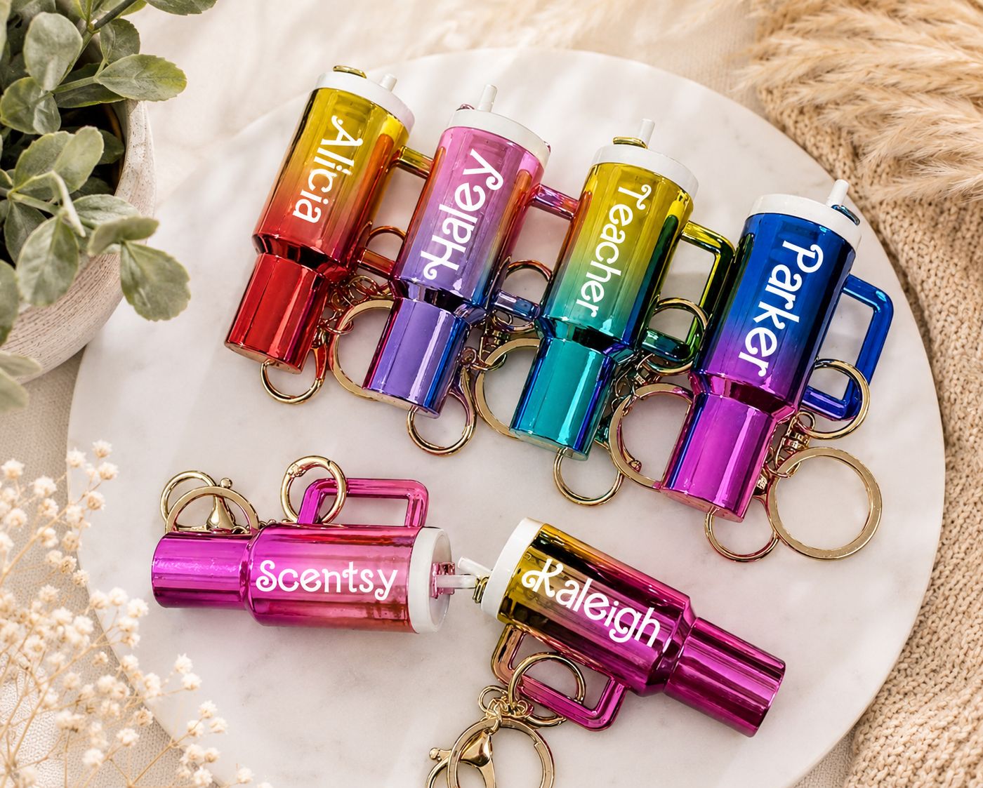 Custom Irredescent Tumbler Chapstick Holder Keychain