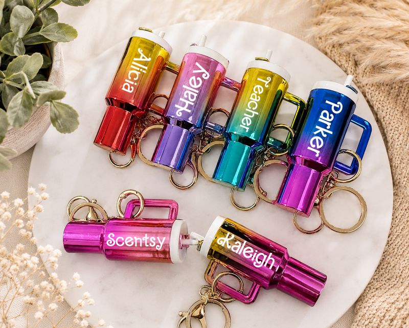 Custom Irredescent Tumbler Chapstick Holder Keychain