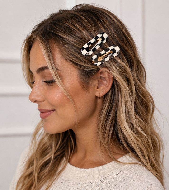 Checkered Retro Acrylic Flat Hair Clips