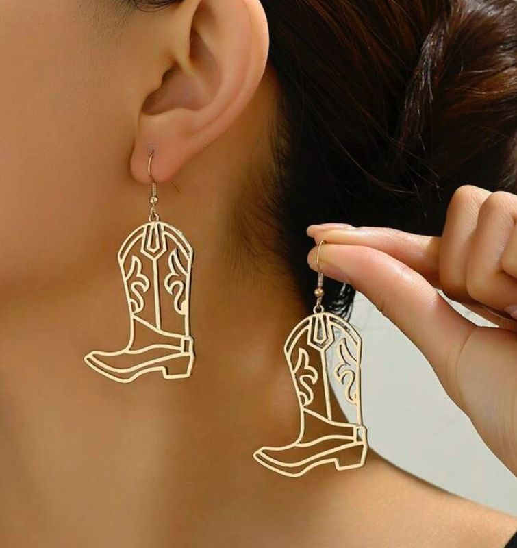 Hollow Cowgirl Boot earrings - Gold