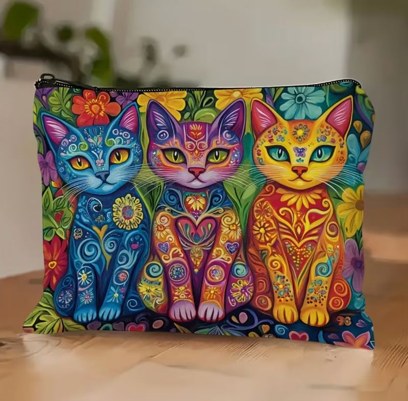 Boho Cats Top Zip Makeup &amp; Travel Bag