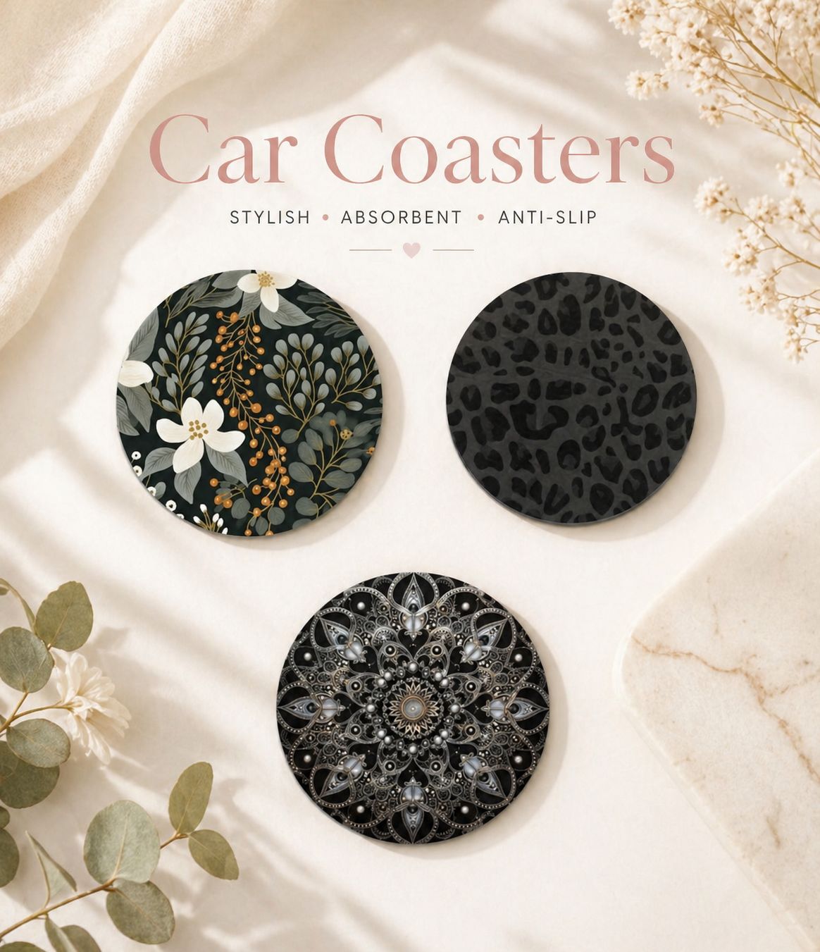 Neoprene Boho Car Coasters